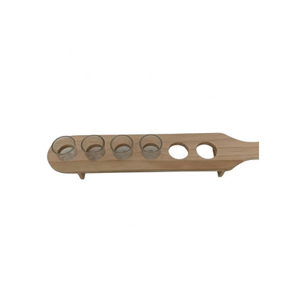 RESIGILAT - Set 6 Pahare Shot din Sticla Klevo, cu Suport din Lemn, Design Rustic, 49.5 x 7 x 6.5 cm, Maro