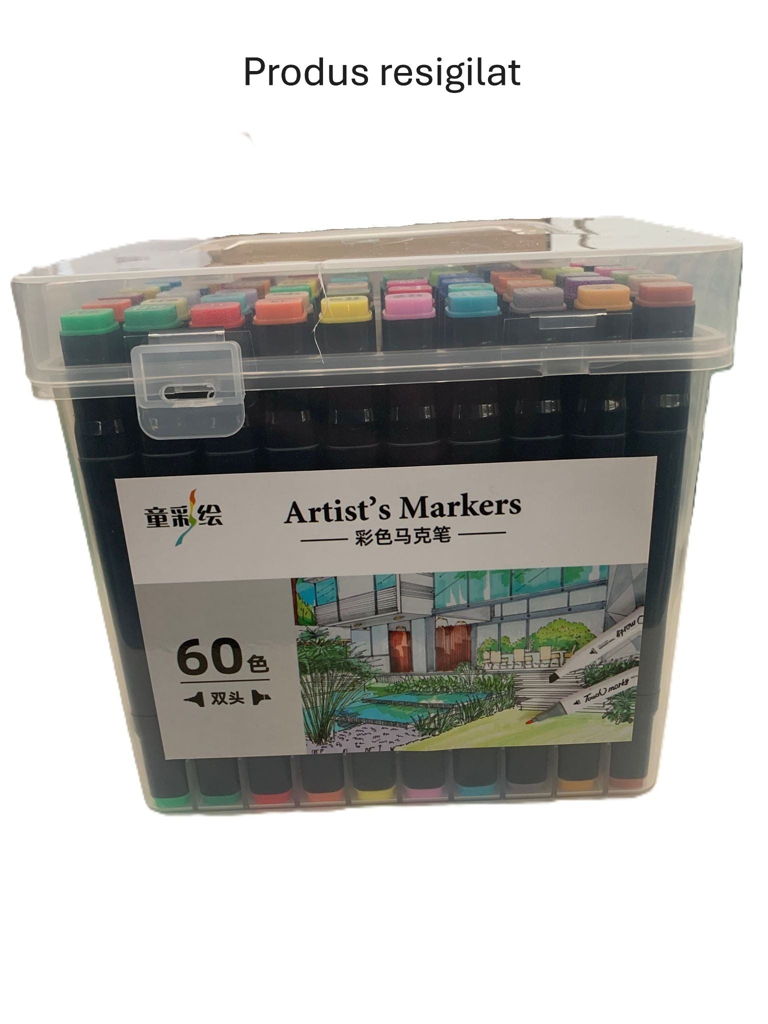 RESIGILAT - Set Cutie 60 Markere, Klevo, cu Alcool, Artist Markers, Cutie Plastic cu Maner, Multicolor