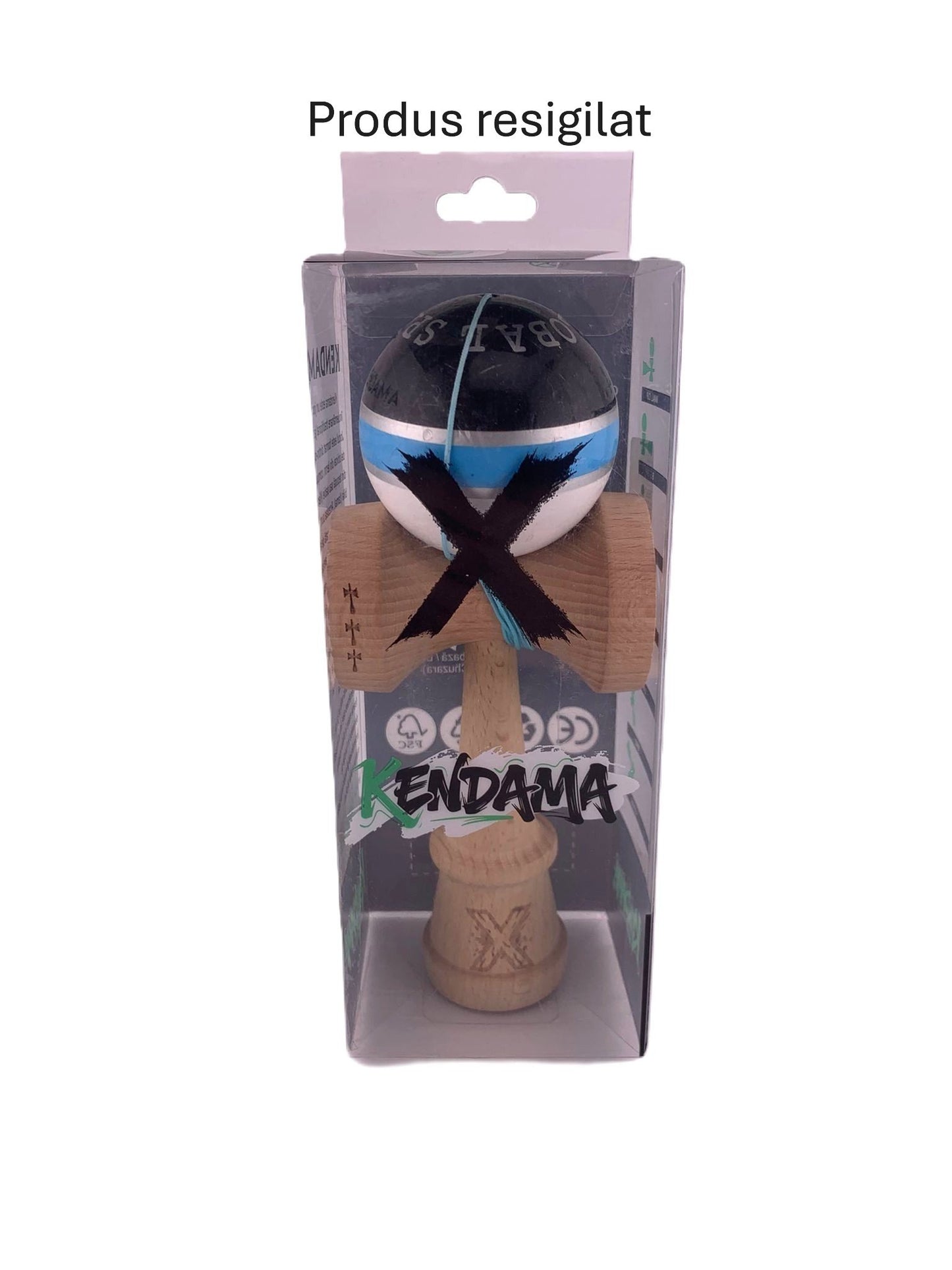 RESIGILAT2 - Kendama X Originala ROYAL SPIKE, Profesionala, Klevo, Cupe Mari KING SIZE V3, Super Sticky, Gaura in Baza, Rulment Metalic, din lemn 18 cm, Ata 62/65 cm, Inel Albastru Deschis