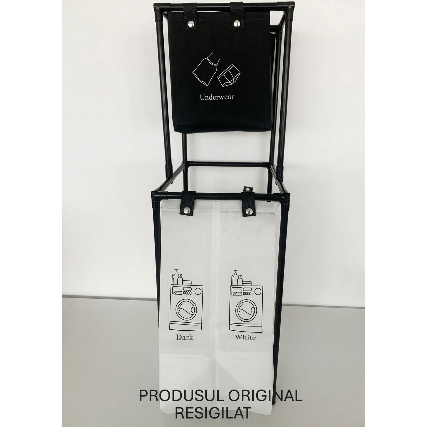 RESIGILIAT - Cos de Rufe, Klevo, cu 2 Etaje, 2 Cosuri, Cadru de Otel Inoxidabil, 97x44x31 cm, Negru