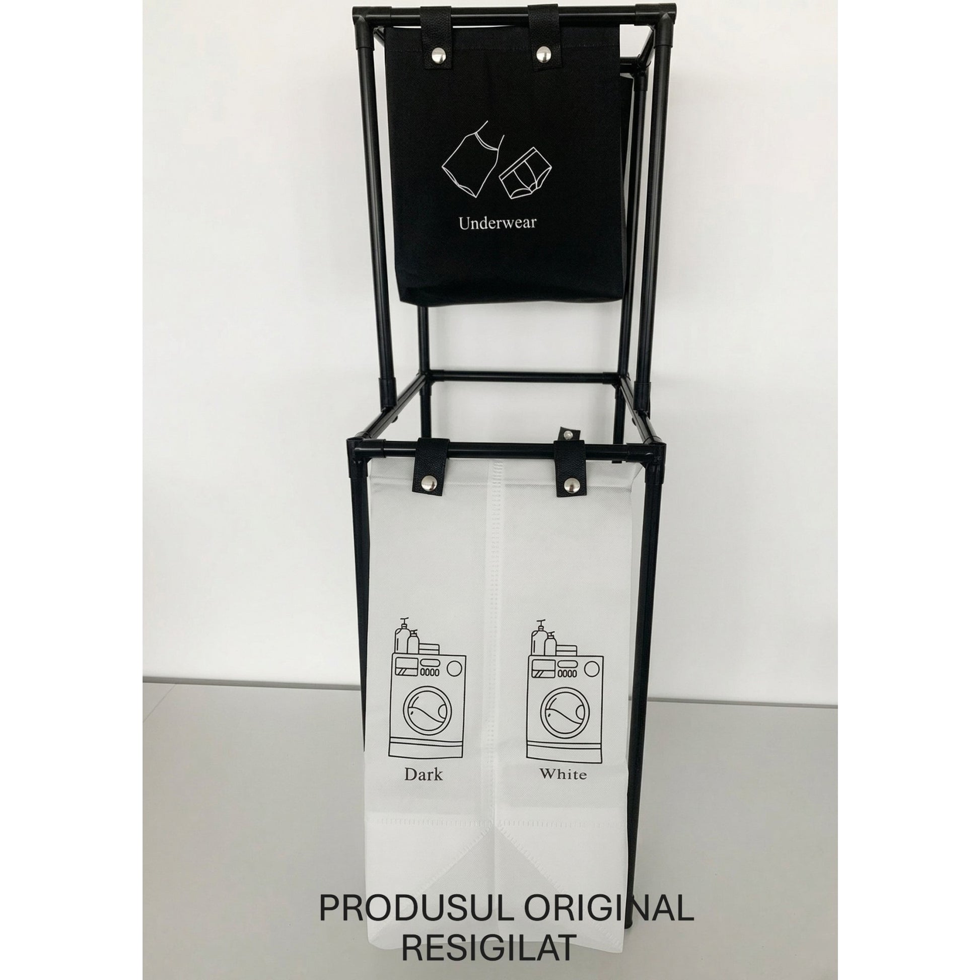 RESIGILIAT - Cos de Rufe, Klevo, cu 2 Etaje, 2 Cosuri, Cadru de Otel Inoxidabil, 97x44x31 cm, Negru