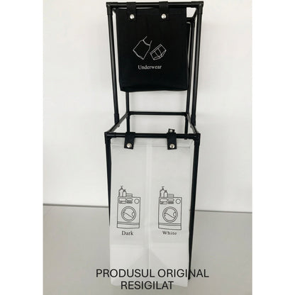 RESIGILIAT - Cos de Rufe, Klevo, cu 2 Etaje, 2 Cosuri, Cadru de Otel Inoxidabil, 97x44x31 cm, Negru