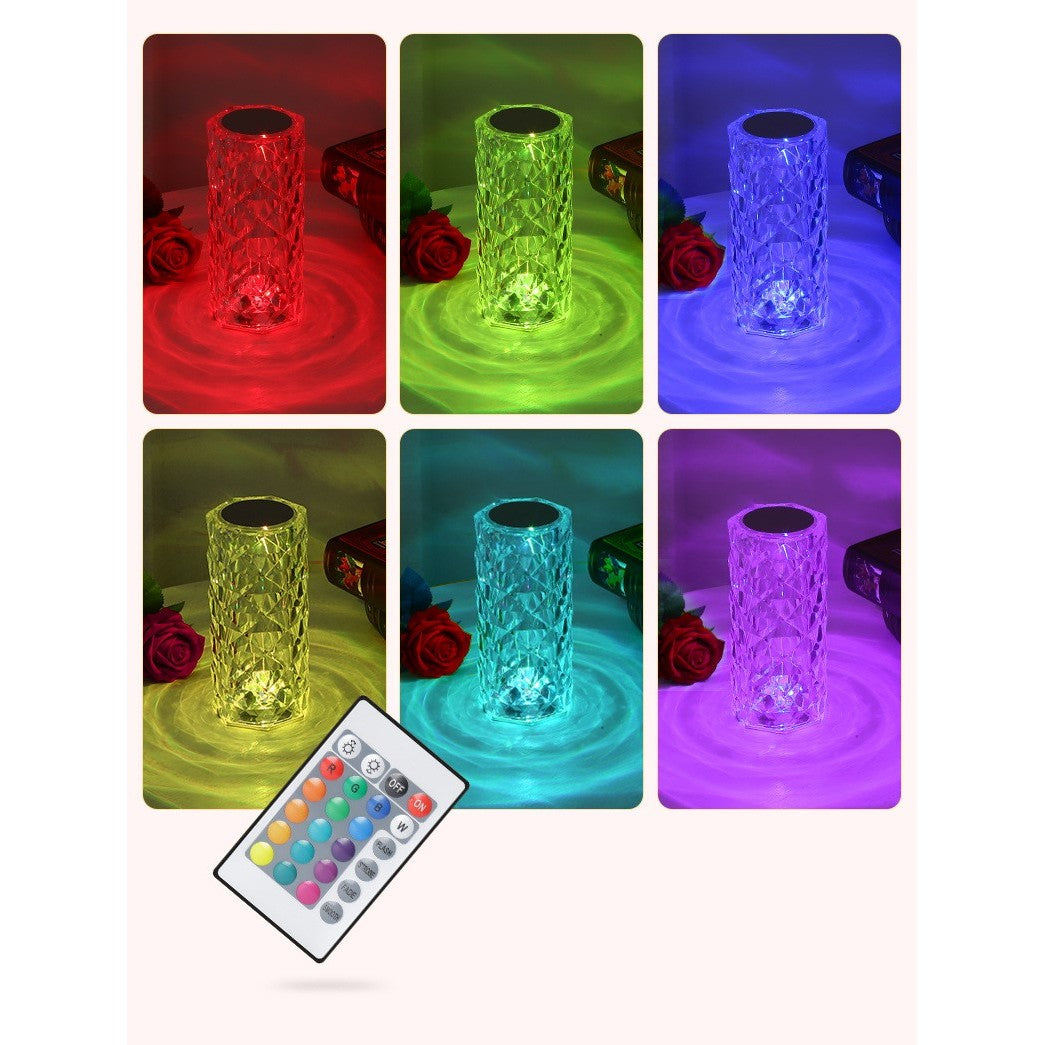 Lampa de birou pe LED RGB, Klevo, dimmer tactil, 3 nivele de intensitate, Cristal Acrilic, cu telecomanda