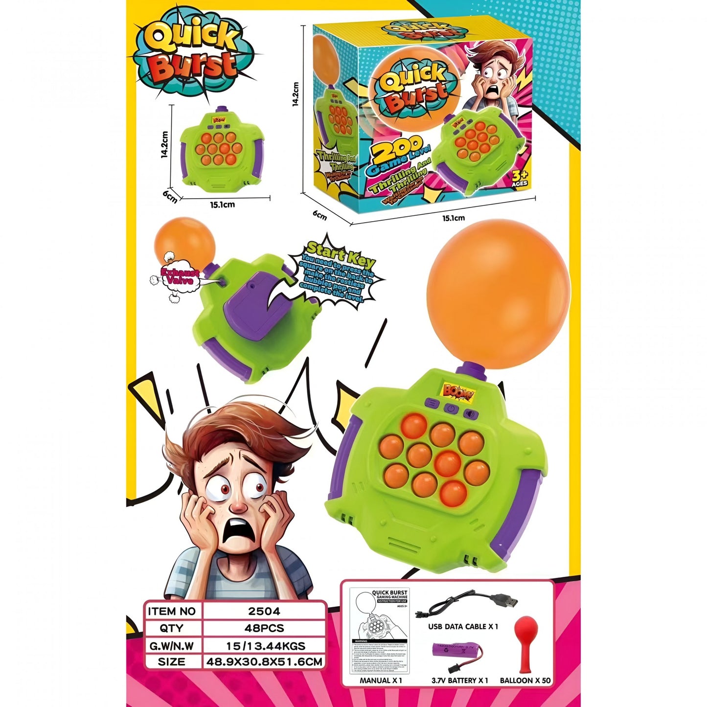Joc Pop-It Antistres, Klevo, Electronic, 50 de Baloane, Muzica, 2 Moduri de Joc, Nivel Maxim 200, 14.5x13.5x5.7cm, Verde