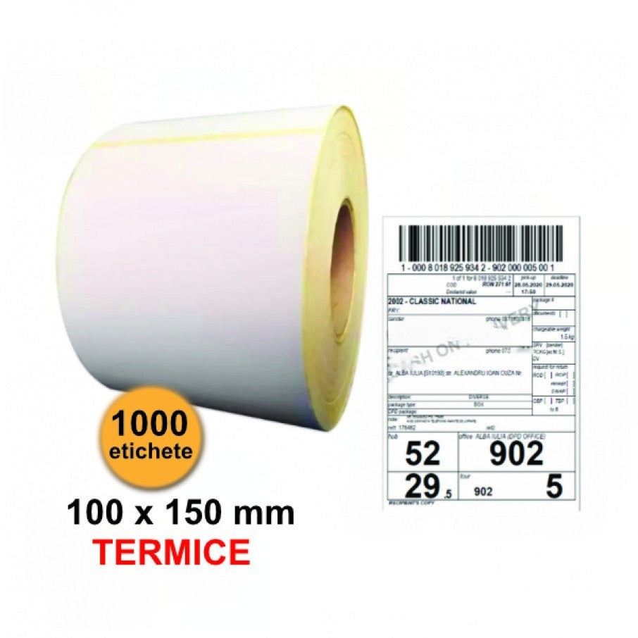 Rola etichete termice pentru awb Klevo 100x150mm, 1000 et./rola