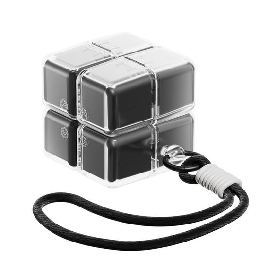 Cutie pentru Medicamente, Klevo, Model Rubik' Cube, cu Curea de Agatare, Dozator Portabil de Medicamente, Dispenser Pastile, estimat pentru 7 zile, 7.3 x 6 x 6 cm, Negru