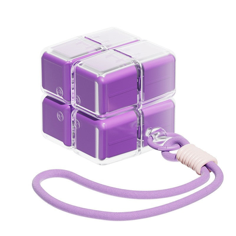 Cutie pentru Medicamente, Klevo, Model Rubik' Cube, cu Curea de Agatare, Dozator Portabil de Medicamente, Dispenser Pastile, estimat pentru 7 zile, 7.3 x 6 x 6 cm, Mov
