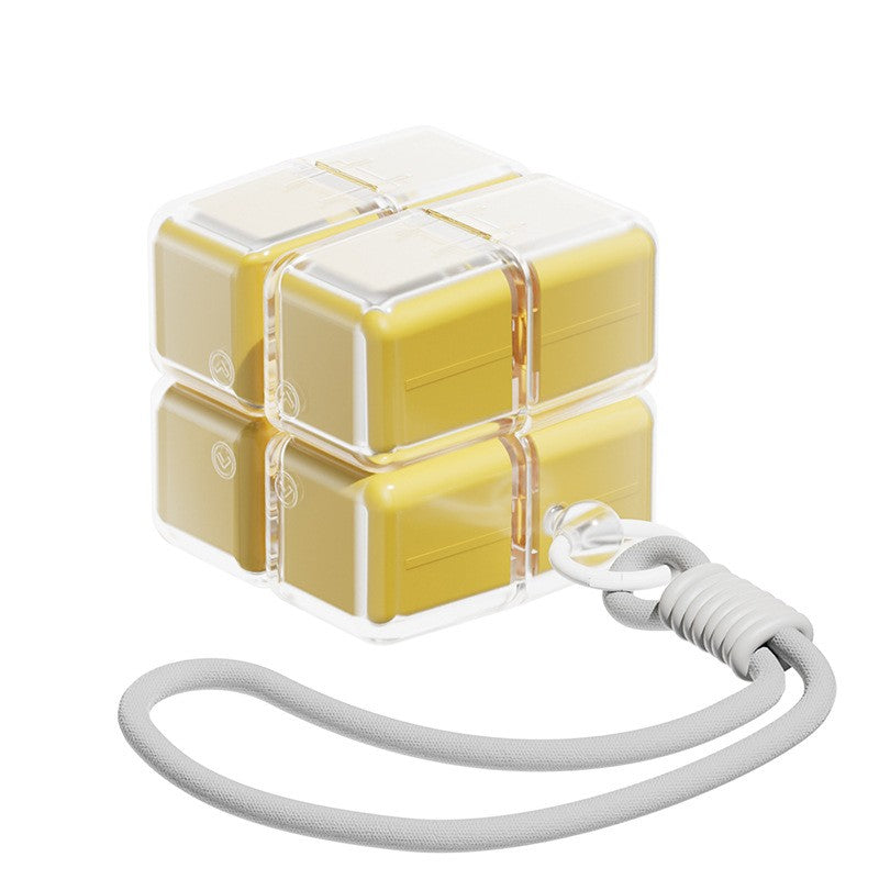 Cutie pentru Medicamente, Klevo, Model Rubik' Cube, cu Curea de Agatare, Dozator Portabil de Medicamente, Dispenser Pastile, estimat pentru 7 zile, 7.3 x 6 x 6 cm, Galben