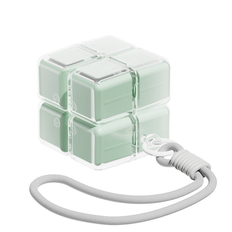 Cutie pentru Medicamente, Klevo, Model Rubik' Cube, cu Curea de Agatare, Dozator Portabil de Medicamente, Dispenser Pastile, estimat pentru 7 zile, 7.3 x 6 x 6 cm, Verde deschis
