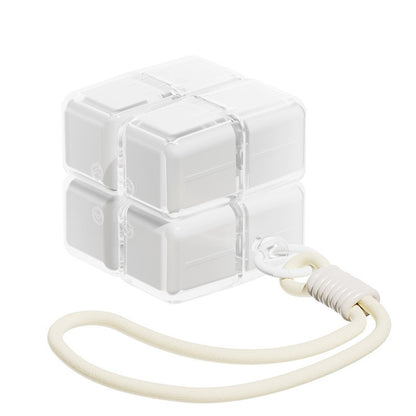 Cutie pentru Medicamente, Klevo, Model Rubik' Cube, cu Curea de Agatare, Dozator Portabil de Medicamente, Dispenser Pastile, estimat pentru 7 zile, 7.3 x 6 x 6 cm, Alb