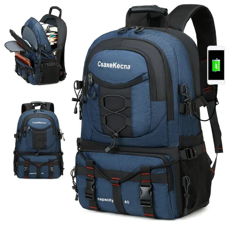 Rucsac Multifunctional de Alpinism, Klevo, Capacitate 36-55 L, de Calatorie, Impermeabil, Slot USB Incarcare Telefon, Bretele Reglabile, 52 x 34 x 19 cm, Albastru