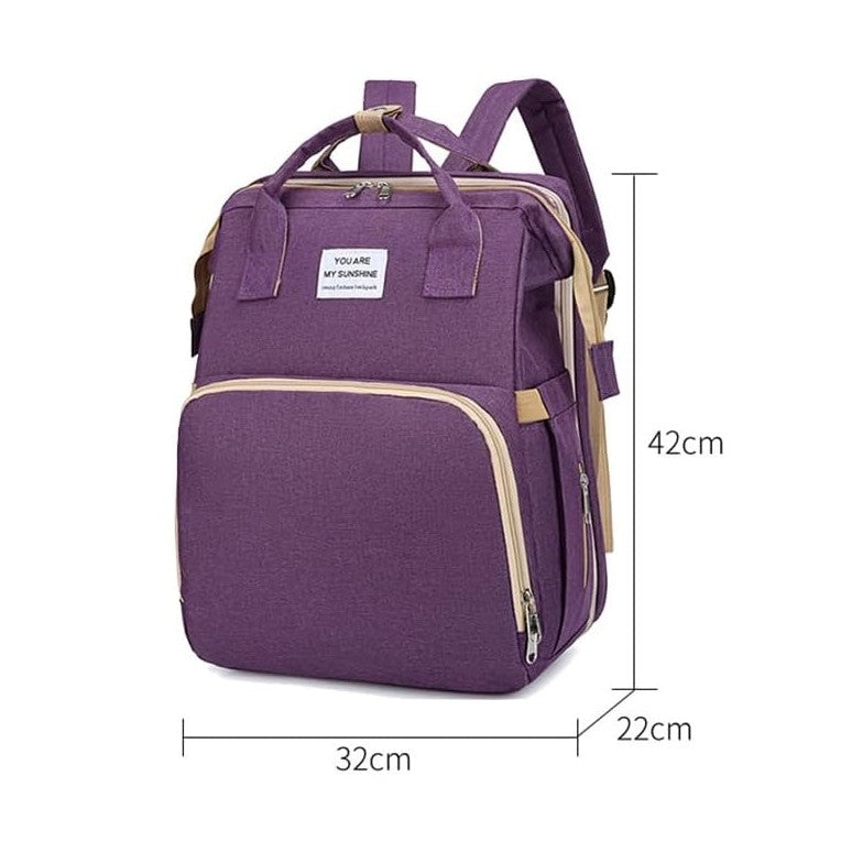 Rucsac Multifunctional pentru Mamici, Klevo, cu Patut Pliabil si Baza de Schimbat, Rezistent la Apa, Capacitate Mare, Usor, Compartimente Multiple, Buzunar Termic pentru Lapte, 42 x 32 x 22 cm, Mov