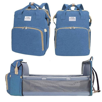 Rucsac Multifunctional pentru Mamici, Klevo, cu Patut Pliabil si Baza de Schimbat, Rezistent la Apa, Capacitate Mare, Usor, Compartimente Multiple, Buzunar Termic pentru Lapte, 42 x 32 x 22 cm, Albastru Deschis