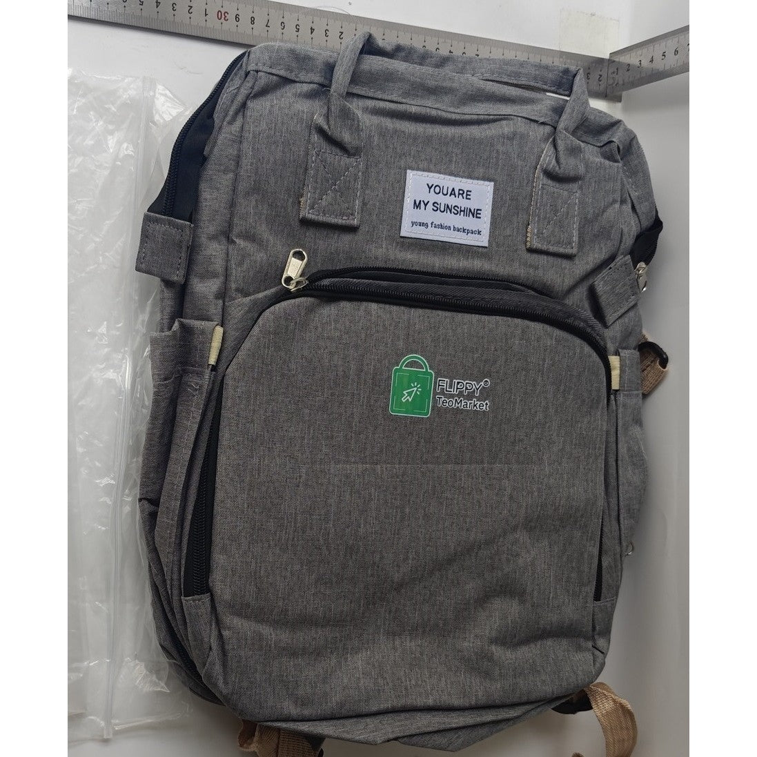 Rucsac Multifunctional pentru Mamici, Klevo, cu Patut Pliabil si Baza de Schimbat, Rezistent la Apa, Capacitate Mare, Usor, Compartimente Multiple, Buzunar Termic pentru Lapte, 42 x 32 x 22 cm, Gri