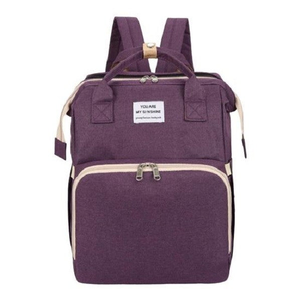 Rucsac Multifunctional pentru Mamici, Klevo, cu Patut Pliabil si Baza de Schimbat, Rezistent la Apa, Capacitate Mare, Usor, Compartimente Multiple, Buzunar Termic pentru Lapte, 42 x 32 x 22 cm, Mov