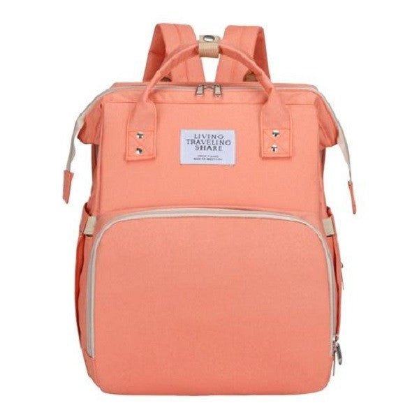 Rucsac Multifunctional pentru Mamici, Klevo, cu Patut Pliabil si Baza de Schimbat, Rezistent la Apa, Capacitate Mare, Usor, Compartimente Multiple, Buzunar Termic pentru Lapte, 42 x 32 x 22 cm, Roz Pudra