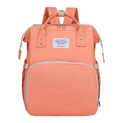 Rucsac Multifunctional pentru Mamici, Klevo, cu Patut Pliabil si Baza de Schimbat, Rezistent la Apa, Capacitate Mare, Usor, Compartimente Multiple, Buzunar Termic pentru Lapte, 42 x 32 x 22 cm, Roz Pudra