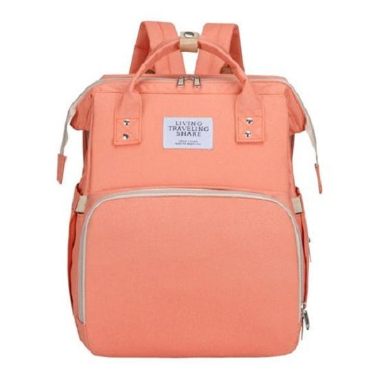 Rucsac Multifunctional pentru Mamici, Klevo, cu Patut Pliabil si Baza de Schimbat, Rezistent la Apa, Capacitate Mare, Usor, Compartimente Multiple, Buzunar Termic pentru Lapte, 42 x 32 x 22 cm, Roz Pudra