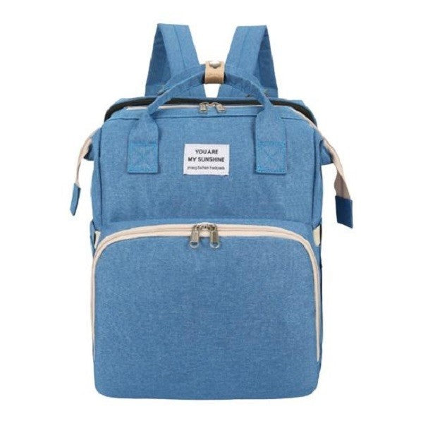 Rucsac Multifunctional pentru Mamici, Klevo, cu Patut Pliabil si Baza de Schimbat, Rezistent la Apa, Capacitate Mare, Usor, Compartimente Multiple, Buzunar Termic pentru Lapte, 42 x 32 x 22 cm, Albastru Deschis