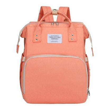 Rucsac Multifunctional pentru Mamici, Klevo, cu Patut Pliabil si Baza de Schimbat, Rezistent la Apa, Capacitate Mare, Usor, Compartimente Multiple, Buzunar Termic pentru Lapte, 42 x 32 x 22 cm, Roz P