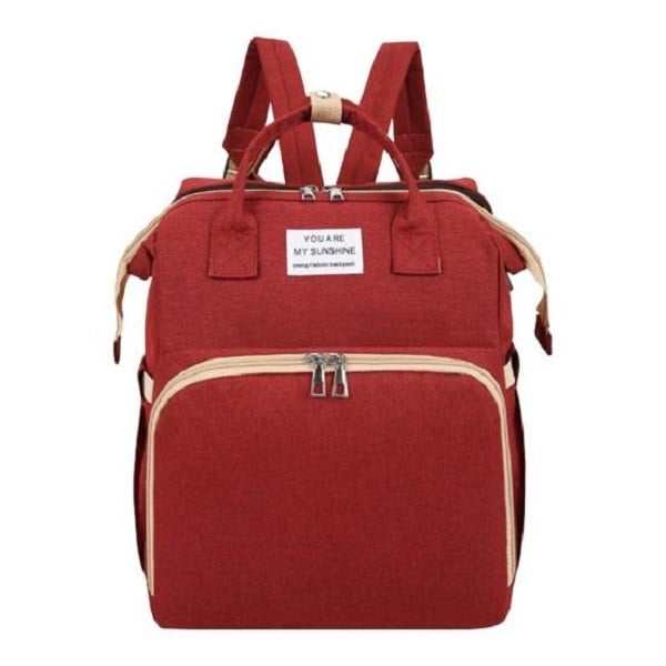 Rucsac Multifunctional pentru Mamici, Klevo, cu Patut Pliabil si Baza de Schimbat, Rezistent la Apa, Capacitate Mare, Usor, Compartimente Multiple, Buzunar Termic pentru Lapte, 42 x 32 x 22 cm, Rosu