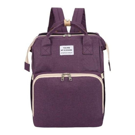 Rucsac Multifunctional pentru Mamici, Klevo, cu Patut Pliabil si Baza de Schimbat, Rezistent la Apa, Capacitate Mare, Usor, Compartimente Multiple, Buzunar Termic pentru Lapte, 42 x 32 x 22 cm, Mov
