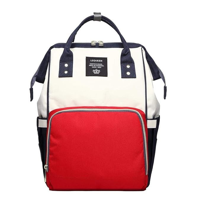 Rucsac Multifunctional pentru Mamici, Klevo, din Panza Oxford, Compartimentare Multipla, Impermeabil, 43 x 18 x 26 cm, Alb/Rosu/Albastru