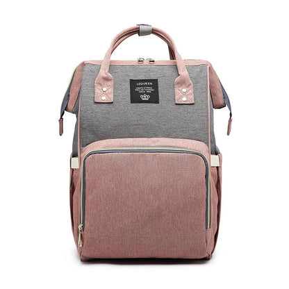 Rucsac Multifunctional pentru Mamici, Klevo, din Panza Oxford, Compartimentare Multipla, Impermeabil, 43 x 18 x 26 cm, Roz/Gri