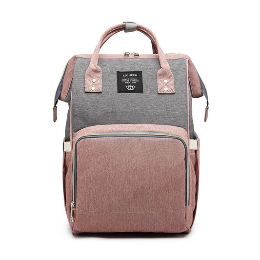 Rucsac Multifunctional pentru Mamici, Klevo, din Panza Oxford, Compartimentare Multipla, Impermeabil, 43 x 18 x 26 cm, Roz/Gri
