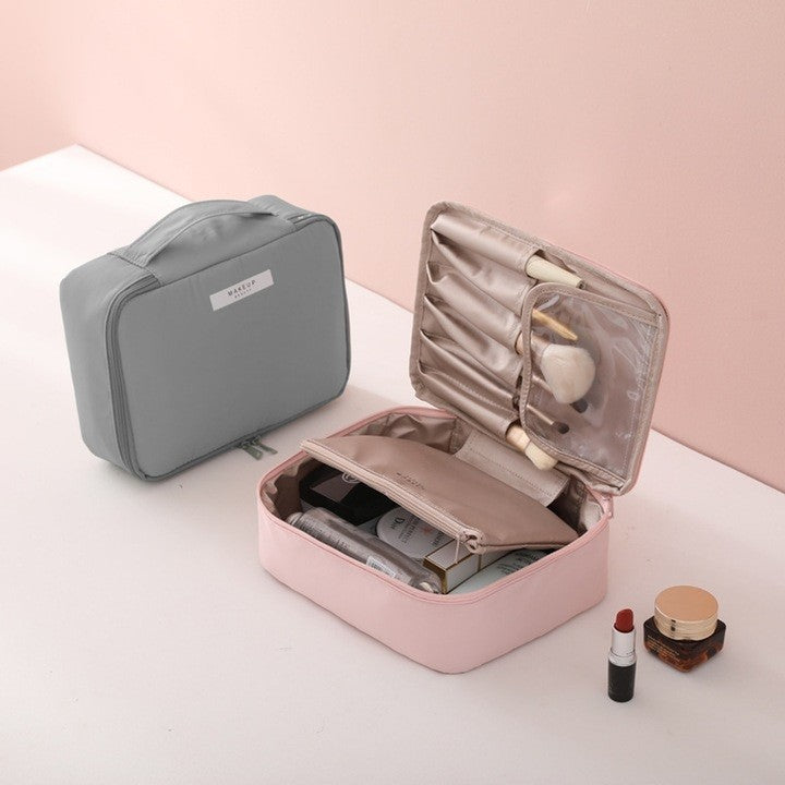 Geanta de Calatorie, Klevo, pentru Cosmetice si Articole de Toaleta, Material Impermeabil, 2 in 1, Portfard Interior Detasabil, 23 x 16 x 8 cm, Gri