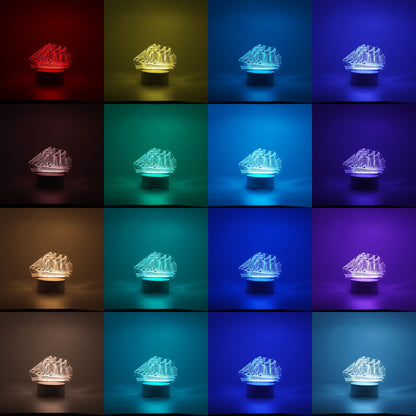 Lampa LED decorativa, Klevo, 3D, Vapor, cu telecomanda, doua moduri de alimentare USB si baterii, 20 cm inaltime, din material acril si lumina multicolora, alb