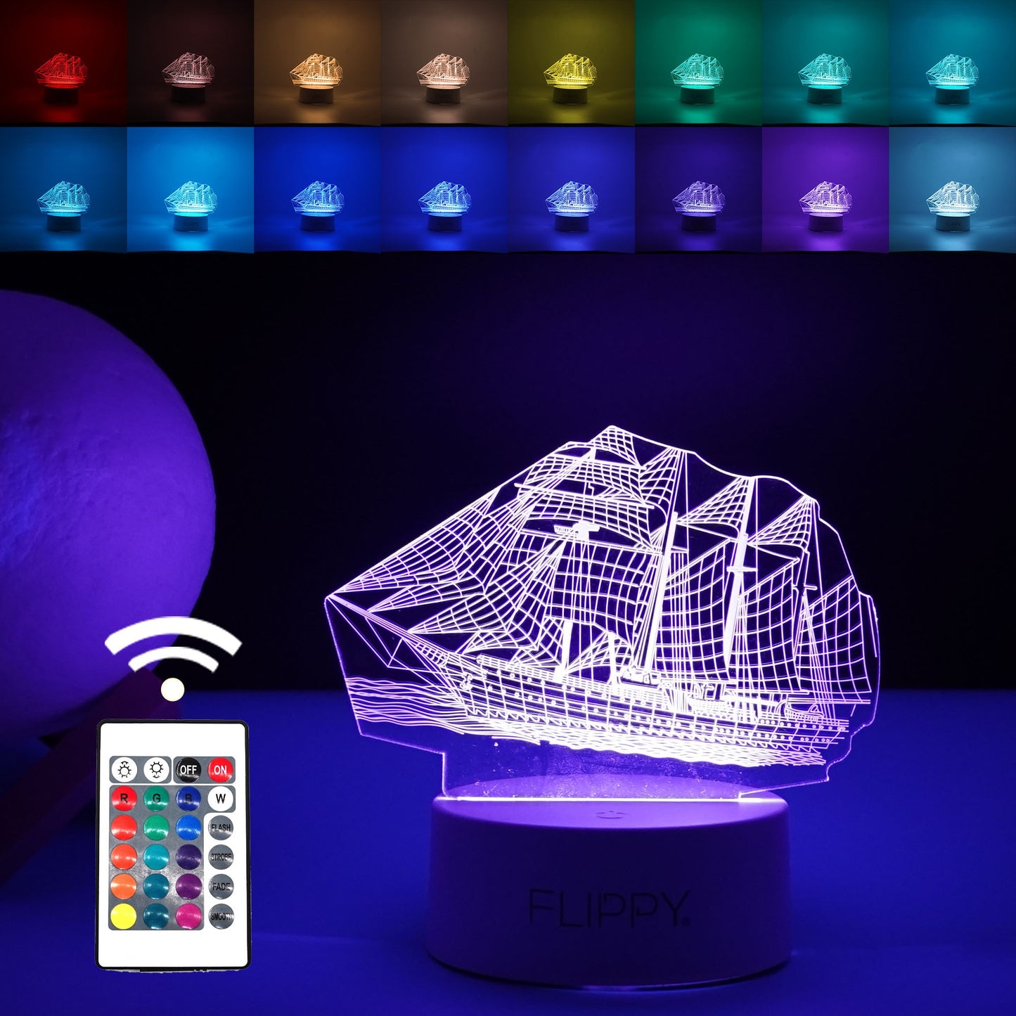 Lampa LED decorativa, Klevo, 3D, Vapor, cu telecomanda, doua moduri de alimentare USB si baterii, 20 cm inaltime, din material acril si lumina multicolora, alb