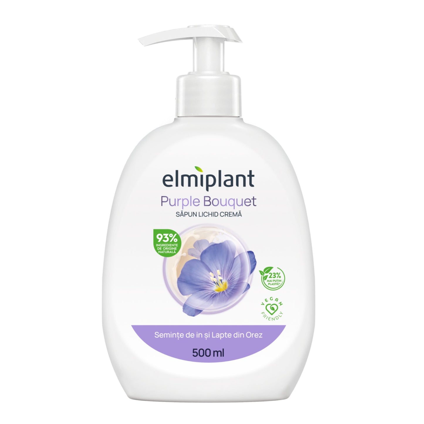 Sapun Lichid Crema, Elmiplant, Seminte de In si Lapte din Orez, 500 ml