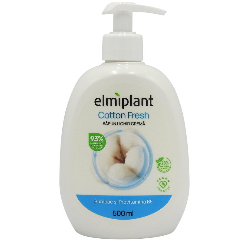Sapun Lichid Crema, Elmiplant, Bumbac si Provitamina B5, 500 ml