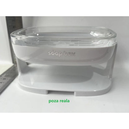 Savoniera cu Suport 2 in 1, Klevo, Pentru Perete sau Blat, PET, Scurgere Optima, Alb