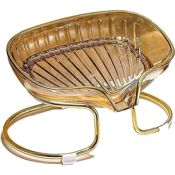 Savoniera cu Suport, Klevo, Sistem de Scurgere a Apei, Margine Aurie, 14 x 8.5 x 9 cm, din TPE, Auriu