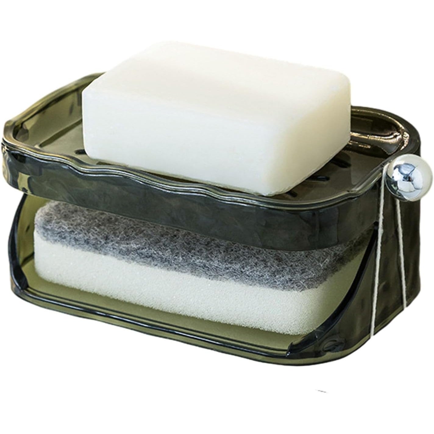 Savoniera Dubla, Klevo, 2 Straturi, Instalare fara Perforare, Agatatoare Burete, 13.5 x 8.5 x 6 cm, Verde Inchis