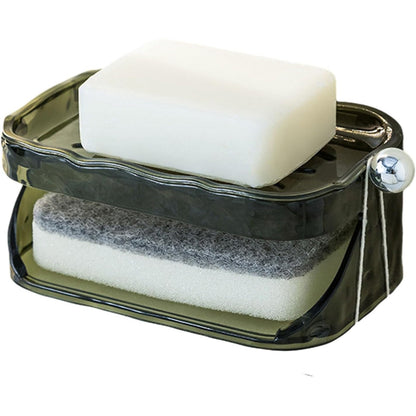 Savoniera Dubla, Klevo, 2 Straturi, Instalare fara Perforare, Agatatoare Burete, 13.5 x 8.5 x 6 cm, Verde Inchis