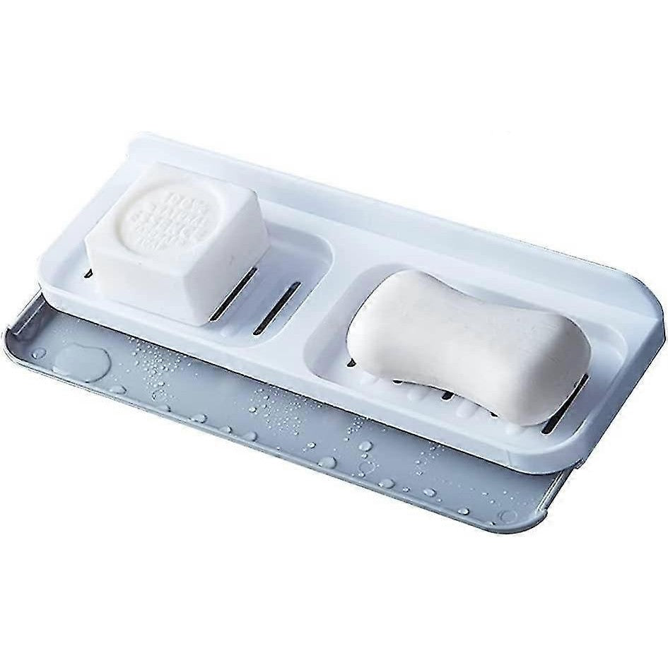 Savoniera Dubla, Klevo, de Perete, cu Compartiment de Scurgere, Montare prin Lipire, 26 x 8 x 4 cm, Alb/Gri