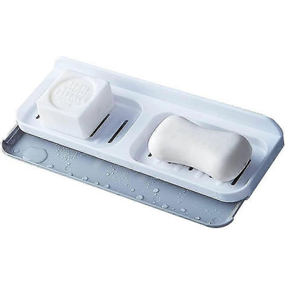 Savoniera Dubla, Klevo, de Perete, cu Compartiment de Scurgere, Montare prin Lipire, 26 x 8 x 4 cm, Alb/Gri