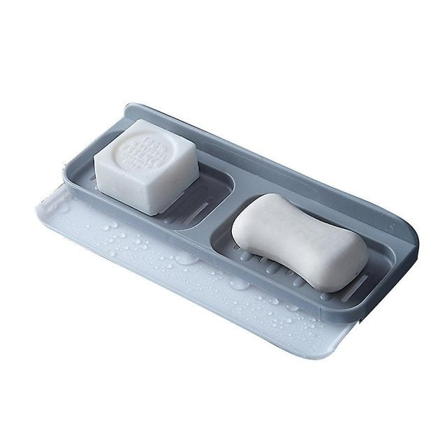 Savoniera Dubla, Klevo, de Perete, cu Compartiment de Scurgere, Montare prin Lipire, 26 x 8 x 4 cm, Gri/Alb