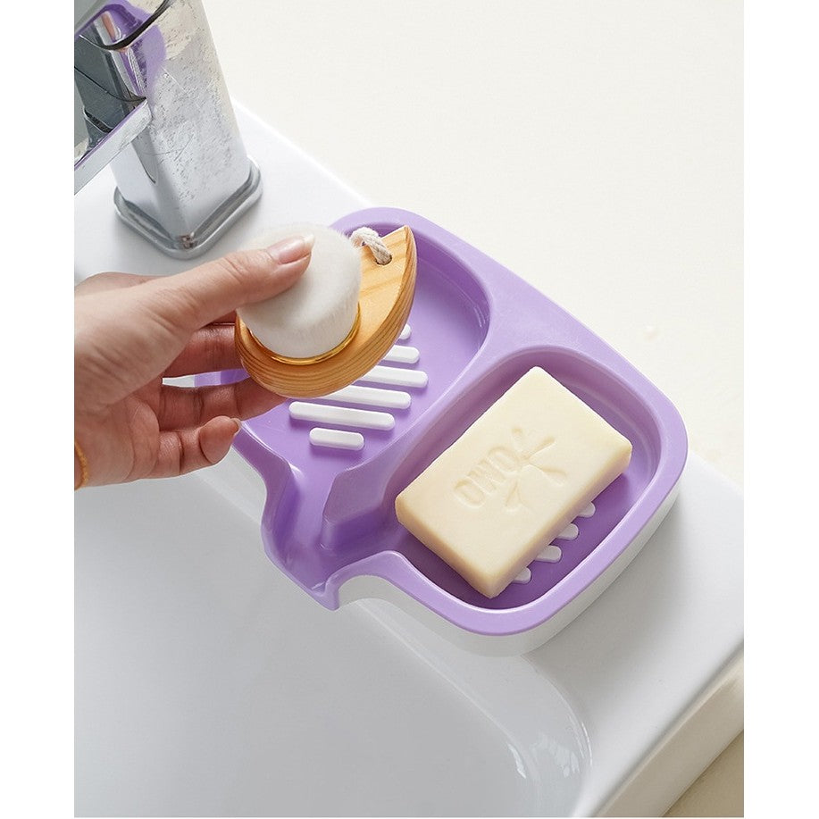 Savoniera Dubla, Klevo, Sistem de Scurgere a Apei, din ABS, 14.5 x 18 x 3 cm, Mov/Alb