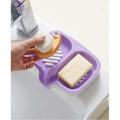 Savoniera Dubla, Klevo, Sistem de Scurgere a Apei, din ABS, 14.5 x 18 x 3 cm, Mov/Alb