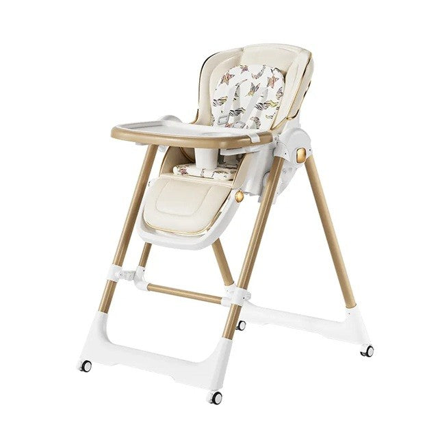 Scaun de Masa 2in1, Klevo, pentru Copii 6 luni - 4 Ani, Pliabil, cu Roti, Balansoar, Leagan, Reglabil, Tava de Masa Dubla, Centura in 5 Puncte, 96 x 56 x 76 cm, Sampanie
