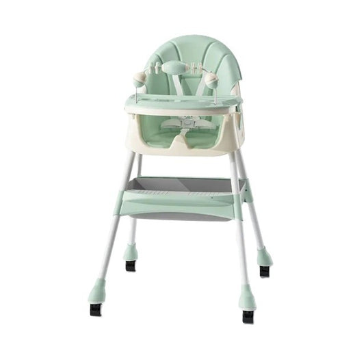 Scaun de Masa 2in1, Klevo, pentru Copii de la 6 luni - 5 Ani, Inaltime Reglabila, Centura in 5 Puncte, Tava de Masa, Roti cu Frana, Cos Depozitare, Jucarie Inclusa, 94 x 78 x 60 cm, Verde