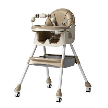Scaun de Masa pentru Bebelusi si Copii, Klevo, 2 Tavite cu Jucarii si Husa Detasabile, Multifuncțional, Stabil, Centura de Siguranta, Spatar Reglabil Moale, Balansoar, Cos de Depozitare, de la 6 Luni, 97x73x65cm, Crem