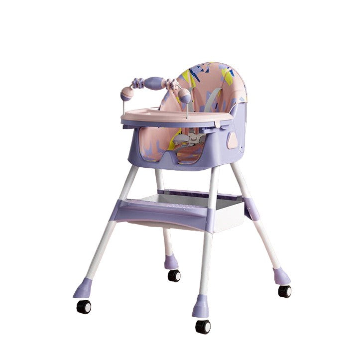 Scaun de Masa pentru Bebelusi si Copii, Klevo, 2 Tavite cu Jucarii si Husa Detasabile, Multifuncțional, Stabil, Centura de Siguranta, Spatar Reglabil Moale, Balansoar, Cos de Depozitare, de la 6 Luni, 97x73x65cm, Mov