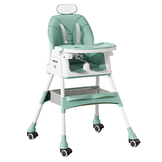 Scaun de Masa pentru Bebelusi si Copii Klevo, cu Roti, cu Tetiera, Telescopic, Pliabil, Masuta Reglabila, Suport Picioare, Scaun cu Invelis Piele Artificiala, Centura Siguranta, Spatiu Depozitare, 97 x 73 x 65 cm, Albastru