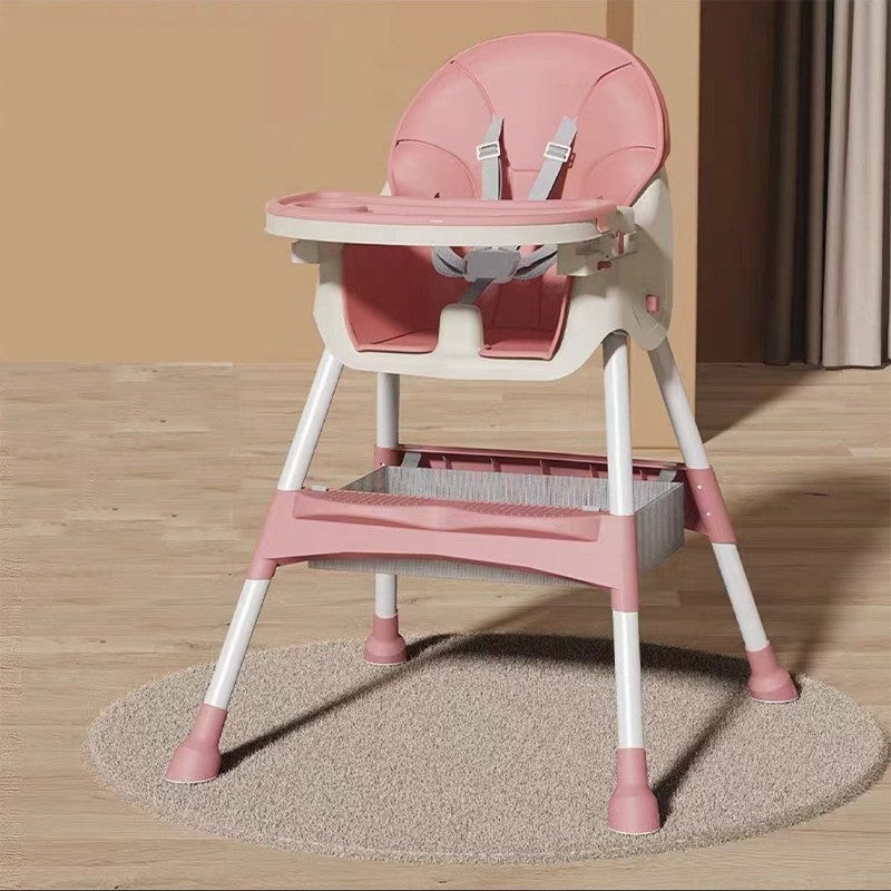 Scaun de Masa pentru Bebelusi si Copii, Klevo, cu Roti, Telescopic, Pliabil, Masuta Reglabila, Suport Picioare, Scaun cu Invelis Piele Artificiala, Centura Siguranta, Spatiu Depozitare, 97x73x65 cm, Roz