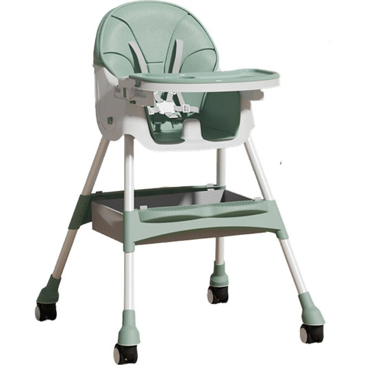 Scaun de Masa pentru Bebelusi si Copii, Klevo, cu Roti, Telescopic, Pliabil, Masuta Reglabila, Suport Picioare, Scaun cu Invelis Piele Artificiala, Centura Siguranta, Spatiu Depozitare, 97x73x65 cm, Verde